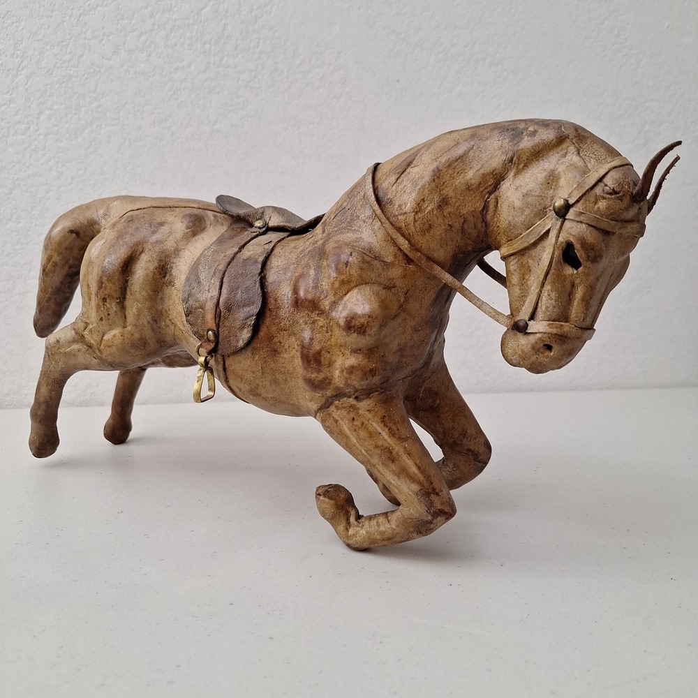Vintage Large Horse Leather Wrapped Art Statue Equestrian Saddle Figure 16"